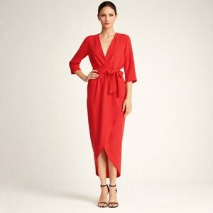 Amanda Uprichard Red Crepe Wrap Midi Maxi Dress Size P (0-2)